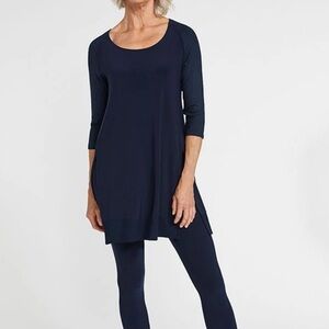 SYMPLI tunic top round neck with 3/4 sleeves side slits purple size 10